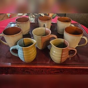 Bundle of Vintage Sango Mugs, creamer, sugar lot of 7 just Stunning